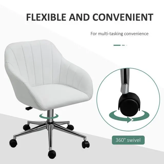 Alt view image 6 of 6 - Mid Back Home Office Chair Computer Desk Chair with PU Leather, Adjustable Height, Swivel Wheels for Study, Bedroom, White