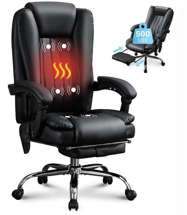 Main image of Massage Office Chair with Foot Rest for Heavy People 500lbs Big and Tall Office Chairs with 6 Vibration Points and Heating Function for 8 Hours daliy Work,Ergonomic Executive Desk Chair (Black)