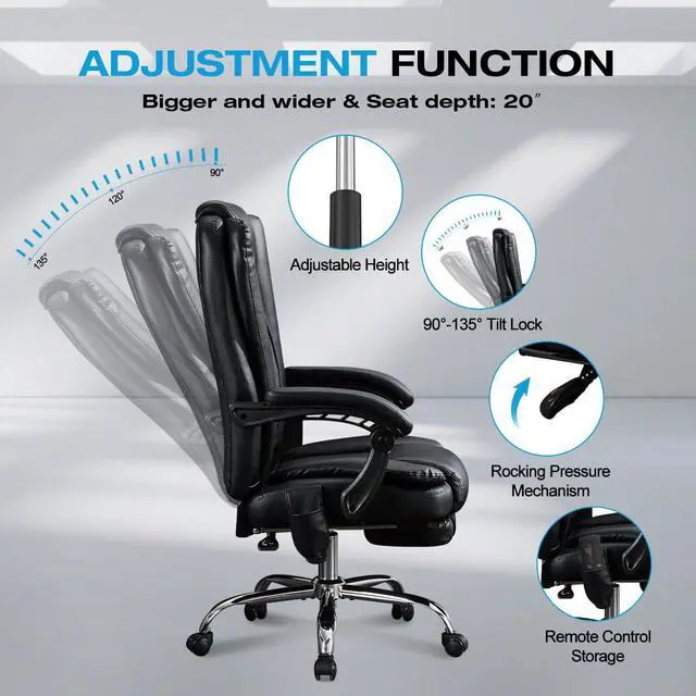 Alt view image 5 of 6 - Massage Office Chair with Foot Rest for Heavy People 500lbs Big and Tall Office Chairs with 6 Vibration Points and Heating Function for 8 Hours daliy Work,Ergonomic Executive Desk Chair (Black)