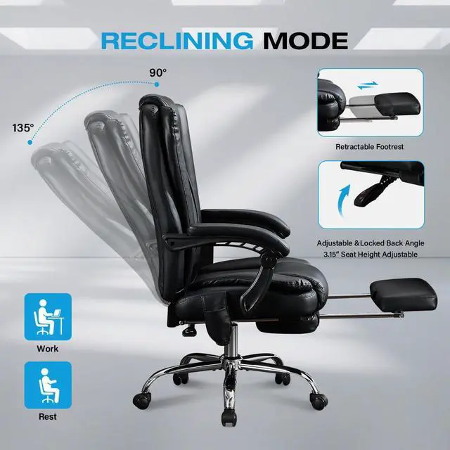 Alt view image 6 of 6 - Massage Office Chair with Foot Rest for Heavy People 500lbs Big and Tall Office Chairs with 6 Vibration Points and Heating Function for 8 Hours daliy Work,Ergonomic Executive Desk Chair (Black)