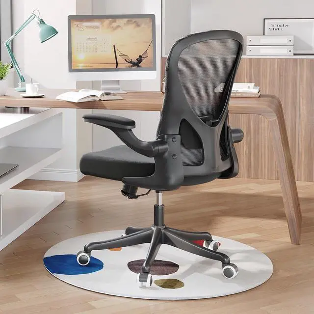 Main image of Ergonomic Office Chair with Adjustable Flip-Up Armrests & Lumbar Support - Thickened Cushion Desk Chair with Wheels, Home Office Computer Chair (Black)