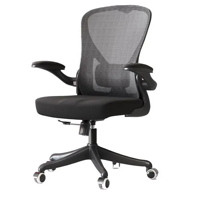 Alt view image 3 of 6 - Ergonomic Office Chair with Adjustable Flip-Up Armrests & Lumbar Support - Thickened Cushion Desk Chair with Wheels, Home Office Computer Chair (Black)