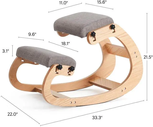 Alt view image 3 of 6 - Ergonomic Kneeling Chair, Adjustable Rocking Office Chair Wooden Knee Chair Posture Chair for Home Office Back Pain Relief, Grey