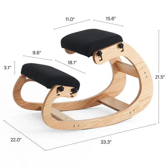 Alt view image 3 of 6 - Ergonomic Kneeling Chair, Adjustable Rocking Office Chair Wooden Knee Chair Posture Chair for Home Office Back Pain Relief, Black