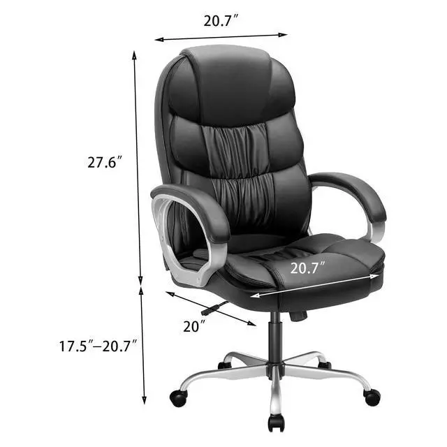 Alt view image 3 of 6 - Big and Tall Office Chair Ergonomic Desk Chair High Back Executive Computer Chair Adjustable Swivel PU Leather Task Chair with Padded Armrests and Lumbar Support (Black)