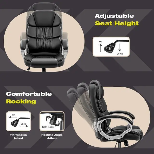 Alt view image 5 of 6 - Big and Tall Office Chair Ergonomic Desk Chair High Back Executive Computer Chair Adjustable Swivel PU Leather Task Chair with Padded Armrests and Lumbar Support (Black)