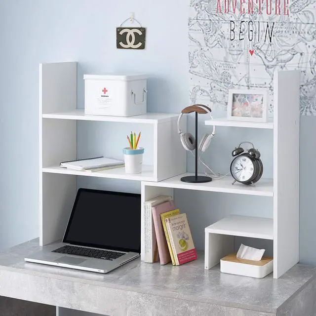 Alt view image 2 of 6 - Yak About It Compact Adjustable Dorm Desk Bookshelf - White