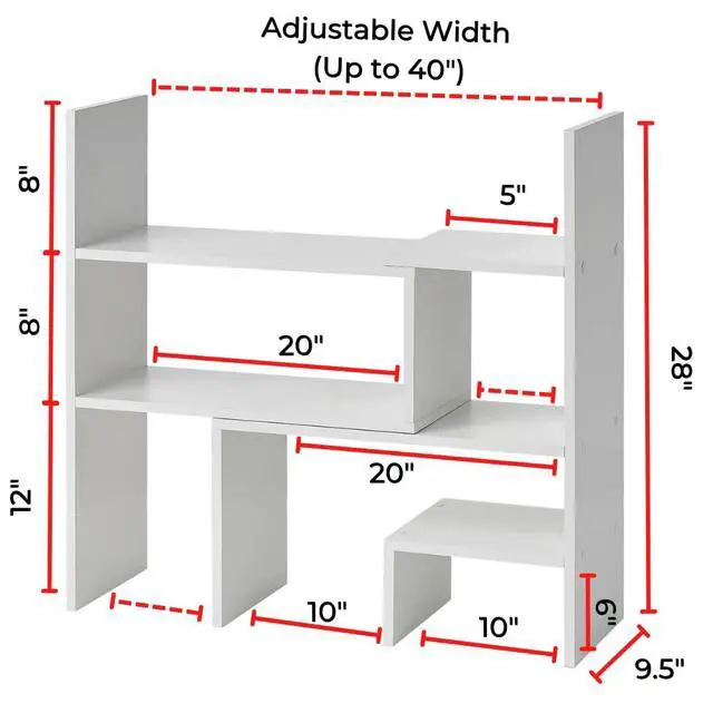 Alt view image 3 of 6 - Yak About It Compact Adjustable Dorm Desk Bookshelf - White
