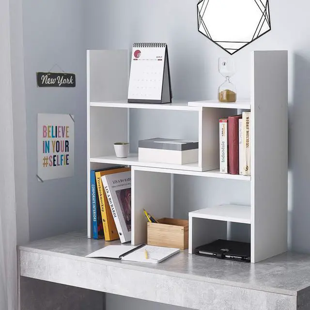 Alt view image 5 of 6 - Yak About It Compact Adjustable Dorm Desk Bookshelf - White