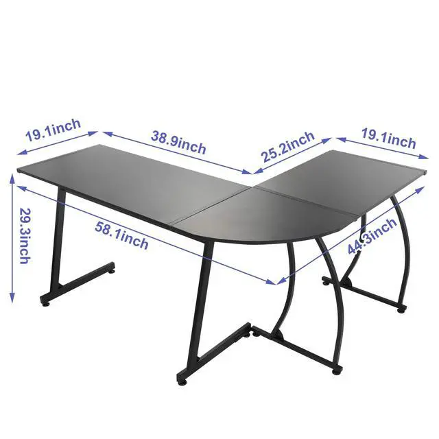 Alt view image 3 of 6 - Modern L-Shaped Home Office Desk with Round Corner Computer Desk Gaming Writing PC Laptop Workstation with Solid Steel Frame Desktop (Black)