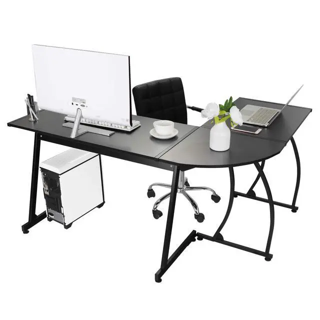 Alt view image 6 of 6 - Modern L-Shaped Home Office Desk with Round Corner Computer Desk Gaming Writing PC Laptop Workstation with Solid Steel Frame Desktop (Black)