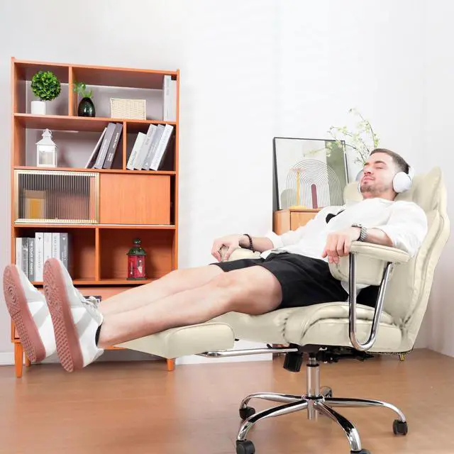 Alt view image 2 of 6 - Big and Tall Office Chair with Foot Rest Comfortable Executive Reclining Office Large Leather Chair with Adjustable High Back Heavy Duty for Heavy People up to 400lbs