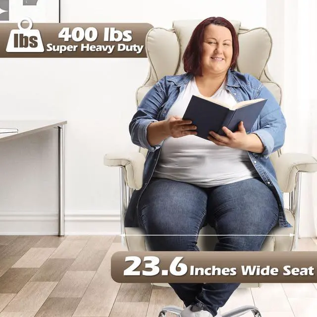 Alt view image 4 of 6 - Big and Tall Office Chair with Foot Rest Comfortable Executive Reclining Office Large Leather Chair with Adjustable High Back Heavy Duty for Heavy People up to 400lbs