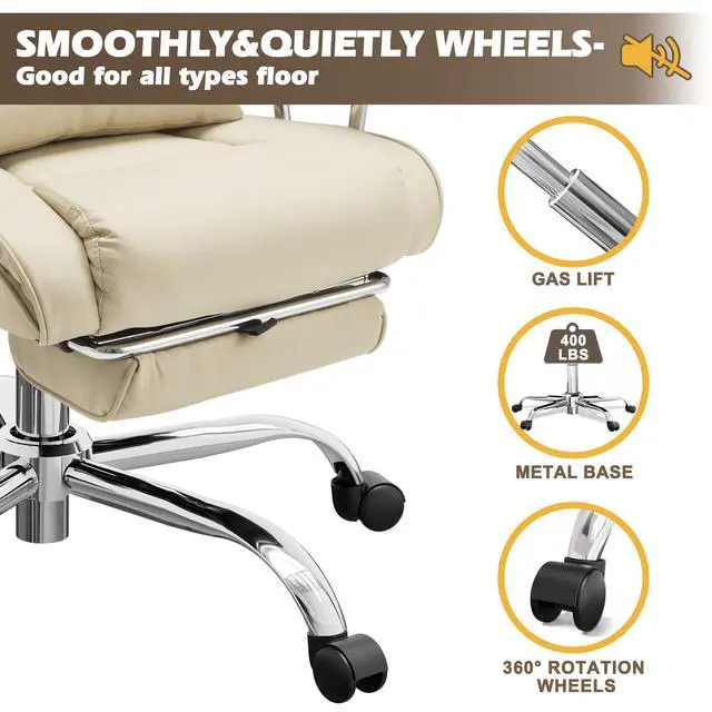Alt view image 6 of 6 - Big and Tall Office Chair with Foot Rest Comfortable Executive Reclining Office Large Leather Chair with Adjustable High Back Heavy Duty for Heavy People up to 400lbs