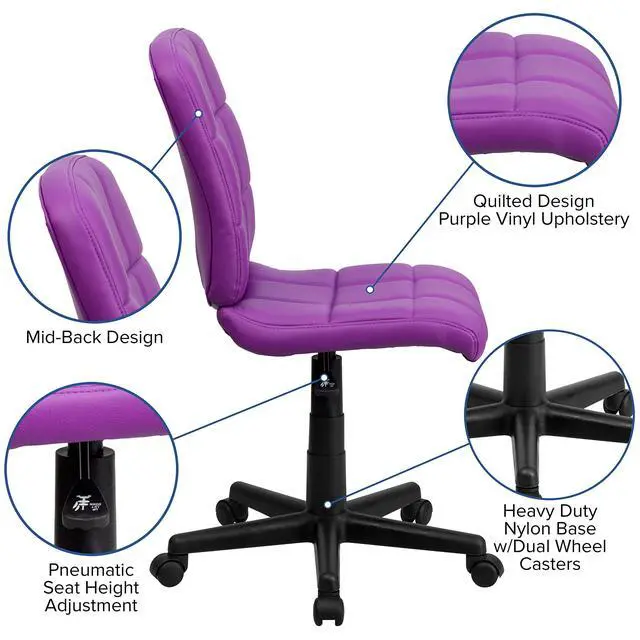 Alt view image 4 of 6 - Mid-Back Purple Quilted Vinyl Swivel Task Office Chair