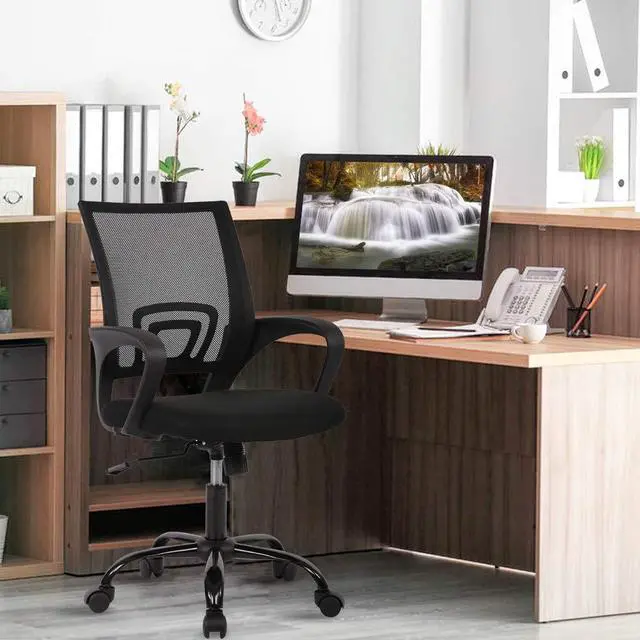 Alt view image 2 of 6 - Ergonomic Mid Back Mesh Office Desk Chair with Lumbar Support & Armrest, Modern Adjustable Height Swivel Task Executive Chair for Women & Men, Black