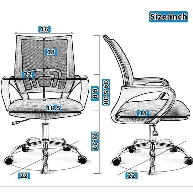 Alt view image 3 of 6 - Ergonomic Mid Back Mesh Office Desk Chair with Lumbar Support & Armrest, Modern Adjustable Height Swivel Task Executive Chair for Women & Men, Black