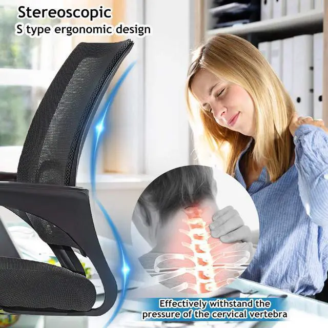 Alt view image 4 of 6 - Ergonomic Mid Back Mesh Office Desk Chair with Lumbar Support & Armrest, Modern Adjustable Height Swivel Task Executive Chair for Women & Men, Black