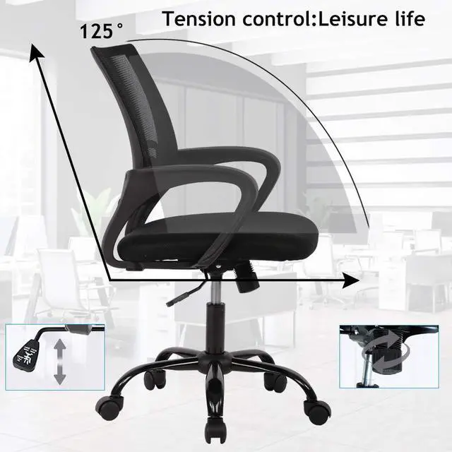 Alt view image 6 of 6 - Ergonomic Mid Back Mesh Office Desk Chair with Lumbar Support & Armrest, Modern Adjustable Height Swivel Task Executive Chair for Women & Men, Black