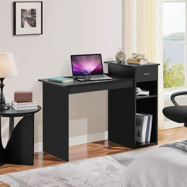 Alt view image 2 of 6 - Modern Computer Desk, 47 inch Home Office Computer Desk, Study Writing PC Table Workstation with Drawers and Printer Shelf for Small Spaces, Home Office Furniture
