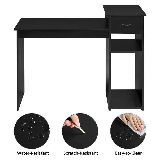 Alt view image 6 of 6 - Modern Computer Desk, 47 inch Home Office Computer Desk, Study Writing PC Table Workstation with Drawers and Printer Shelf for Small Spaces, Home Office Furniture