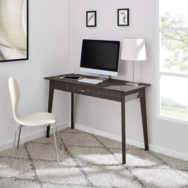 Alt view image 2 of 6 - Newport Series Home Office Computer Writing Desk with Fully Extended Drawer | Laptop PC Workstation with USB Hub | Sturdy and Stylish | Easy Assembly| Smoke Oak Wood Look Accent Living Room Furniture