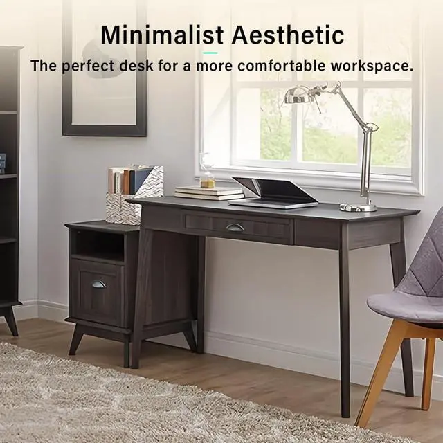 Alt view image 4 of 6 - Newport Series Home Office Computer Writing Desk with Fully Extended Drawer | Laptop PC Workstation with USB Hub | Sturdy and Stylish | Easy Assembly| Smoke Oak Wood Look Accent Living Room Furniture