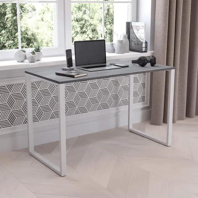 Main image of Industrial Modern Desk-47"L Commercial Grade Home Office Desk-Rustic Gray/White