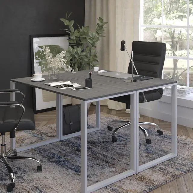 Alt view image 4 of 6 - Industrial Modern Desk-47"L Commercial Grade Home Office Desk-Rustic Gray/White