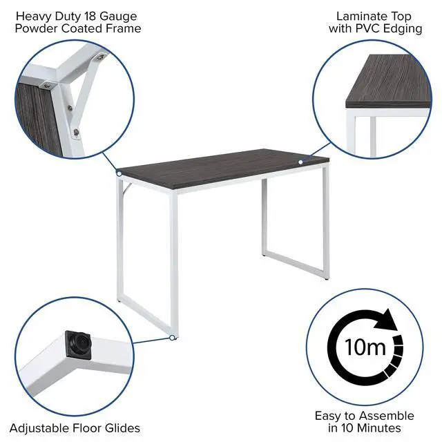 Alt view image 5 of 6 - Industrial Modern Desk-47"L Commercial Grade Home Office Desk-Rustic Gray/White