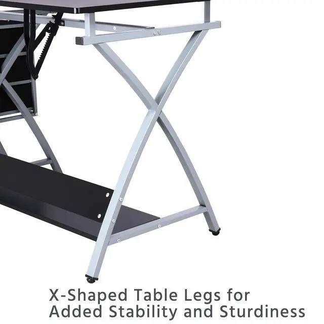 Alt view image 6 of 6 - Drafting Tables, Draft Drawing Desk w/Stool and Tiltable Tabletop, 3 Storage Drawers, Reading, Writing Art Crafting Workstation, Black