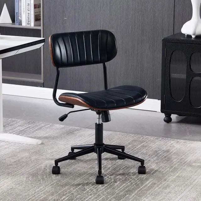 Main image of Modern Walnut Home Office Chair,Adjustable Height Desk Chair with Wheels,Armless Computer Chair for Office, Reading Meeting Room, Black