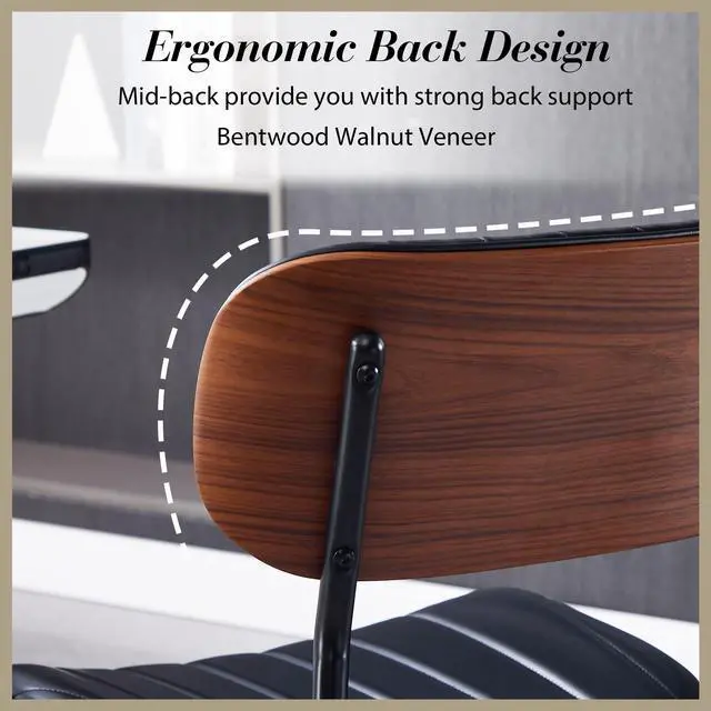 Alt view image 5 of 6 - Modern Walnut Home Office Chair,Adjustable Height Desk Chair with Wheels,Armless Computer Chair for Office, Reading Meeting Room, Black