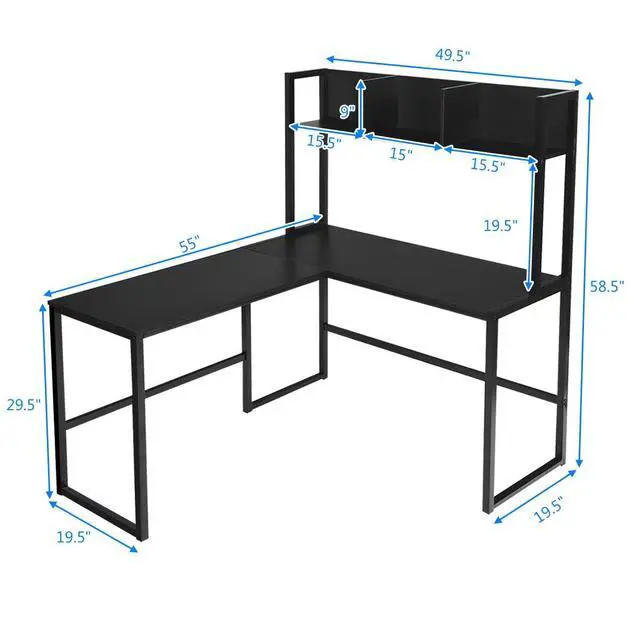 Alt view image 3 of 6 - Reversible L-Shaped Desk with Hutch, Space Saving Corner Computer Desk with Storage Shelves, Home Office Study Writing Desk Computer Workstation with Storage Bookshelf, Gaming Desk