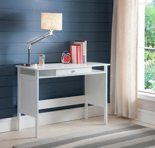 Main image of Home & Office Parsons Wood Desk with Drawer, White