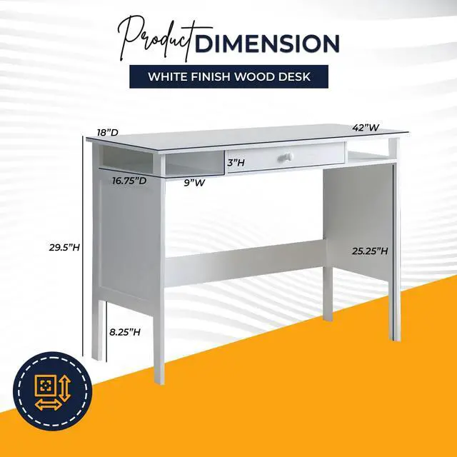 Alt view image 2 of 6 - Home & Office Parsons Wood Desk with Drawer, White