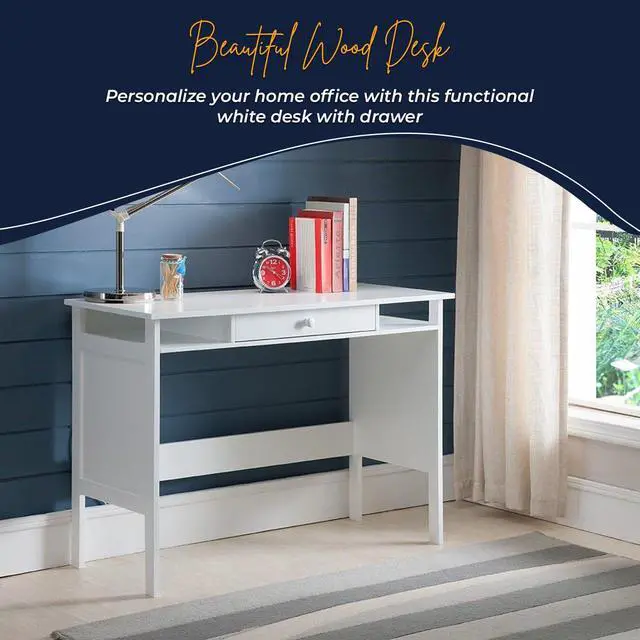 Alt view image 4 of 6 - Home & Office Parsons Wood Desk with Drawer, White