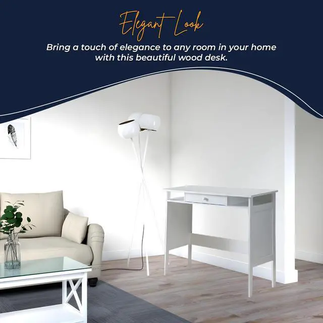 Alt view image 5 of 6 - Home & Office Parsons Wood Desk with Drawer, White