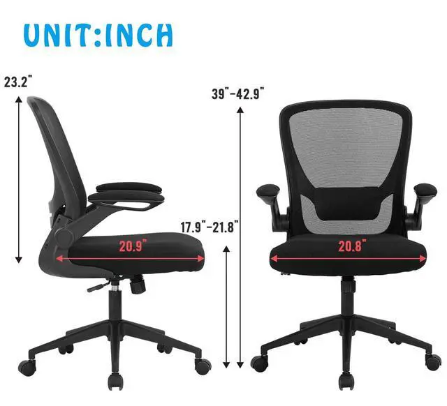 Alt view image 2 of 6 - Ergonomic Office Chair Mid-Back Desk Chair Mesh Computer Chair with Lumbar Support and Flip-up Armrests Adjustable Height Swivel Task Chair for Home Office, Black