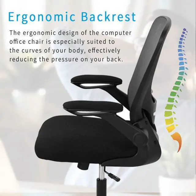 Alt view image 3 of 6 - Ergonomic Office Chair Mid-Back Desk Chair Mesh Computer Chair with Lumbar Support and Flip-up Armrests Adjustable Height Swivel Task Chair for Home Office, Black