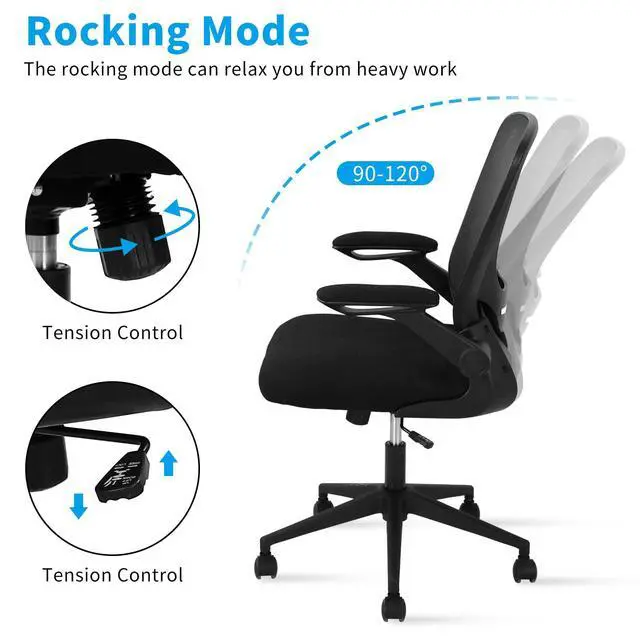 Alt view image 5 of 6 - Ergonomic Office Chair Mid-Back Desk Chair Mesh Computer Chair with Lumbar Support and Flip-up Armrests Adjustable Height Swivel Task Chair for Home Office, Black