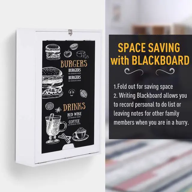 Alt view image 5 of 6 - Wall Mounted Foldable Desk with a Blackboard, Fold Out Convertible Floating Desk with Shelves, 23.5" x 34.75"x 57.75", White