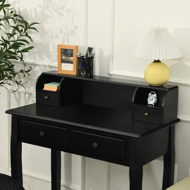 Alt view image 2 of 6 - Writing Desk with 4 Drawers, Removable Floating Organizer 2-Tier Mission Home Computer Vanity Desk for Apartment Small Space (Black)