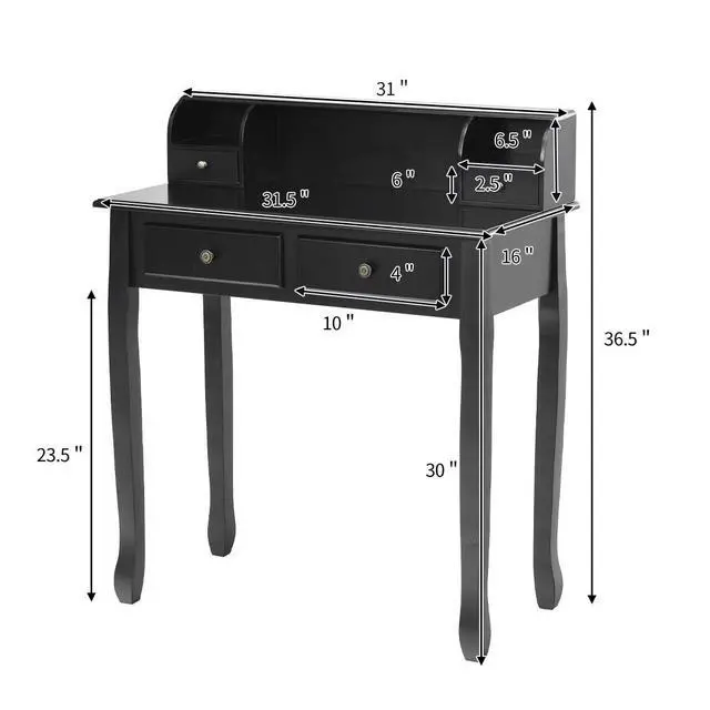 Alt view image 3 of 6 - Writing Desk with 4 Drawers, Removable Floating Organizer 2-Tier Mission Home Computer Vanity Desk for Apartment Small Space (Black)