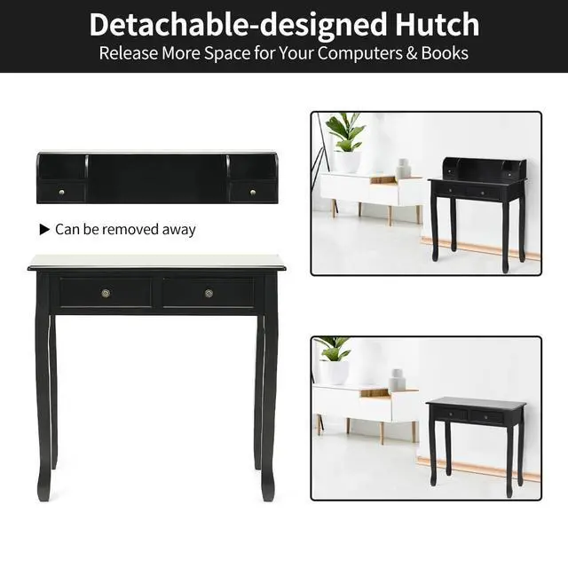 Alt view image 5 of 6 - Writing Desk with 4 Drawers, Removable Floating Organizer 2-Tier Mission Home Computer Vanity Desk for Apartment Small Space (Black)