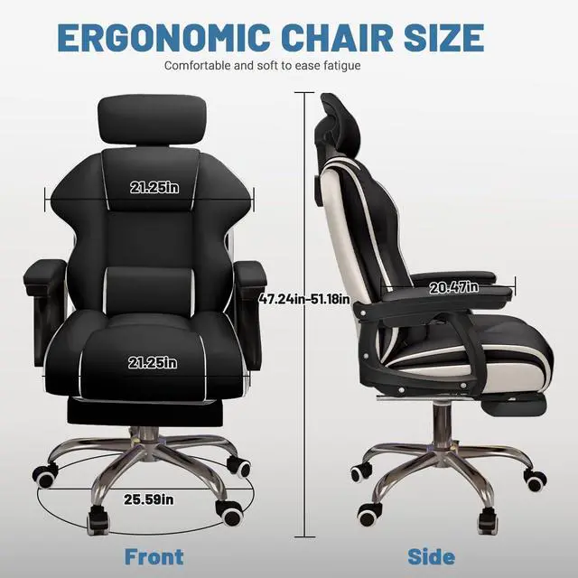 Alt view image 2 of 6 - Executive Computer Chair Home Office Desk Chair,Adjustable Angle, Ergonomic Adjustable Height PU Leather Chairs with Cushions Armrest for Long Time Seating-High Office Chair with Footrest