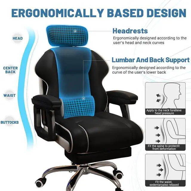 Alt view image 3 of 6 - Executive Computer Chair Home Office Desk Chair,Adjustable Angle, Ergonomic Adjustable Height PU Leather Chairs with Cushions Armrest for Long Time Seating-High Office Chair with Footrest