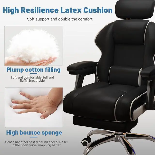 Alt view image 5 of 6 - Executive Computer Chair Home Office Desk Chair,Adjustable Angle, Ergonomic Adjustable Height PU Leather Chairs with Cushions Armrest for Long Time Seating-High Office Chair with Footrest