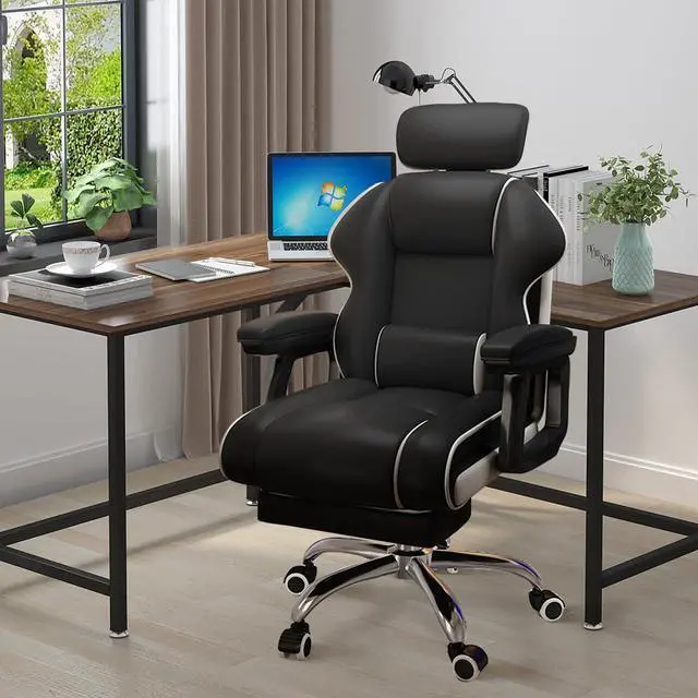 Alt view image 6 of 6 - Executive Computer Chair Home Office Desk Chair,Adjustable Angle, Ergonomic Adjustable Height PU Leather Chairs with Cushions Armrest for Long Time Seating-High Office Chair with Footrest