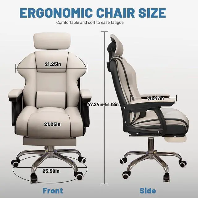 Alt view image 2 of 6 - Executive Computer Chair Home Office Desk Chair,Adjustable Angle, Ergonomic Adjustable Height PU Leather Chairs with Cushions Armrest for Long Time Seating-High Office Chair with Footrest